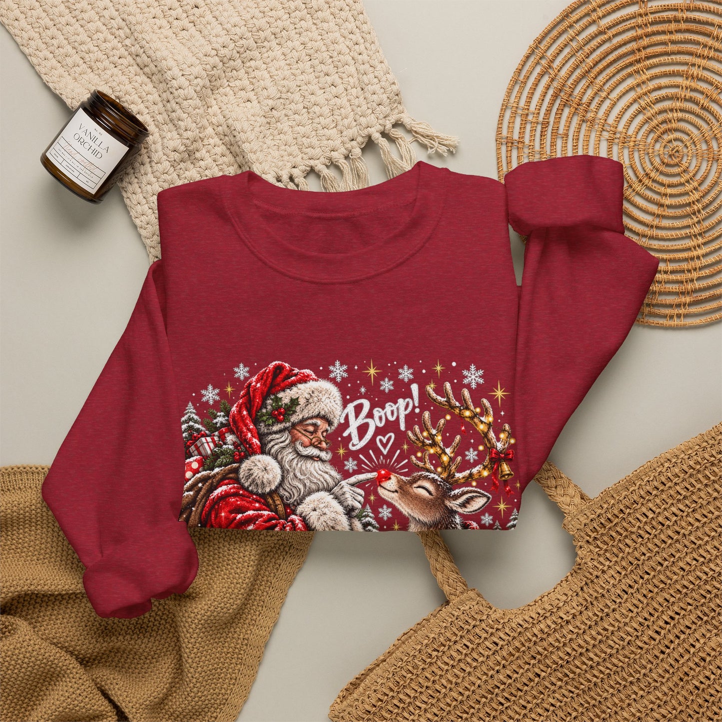 GILDAN - Christmas Santa and Reindeer Crewneck Sweatshirt