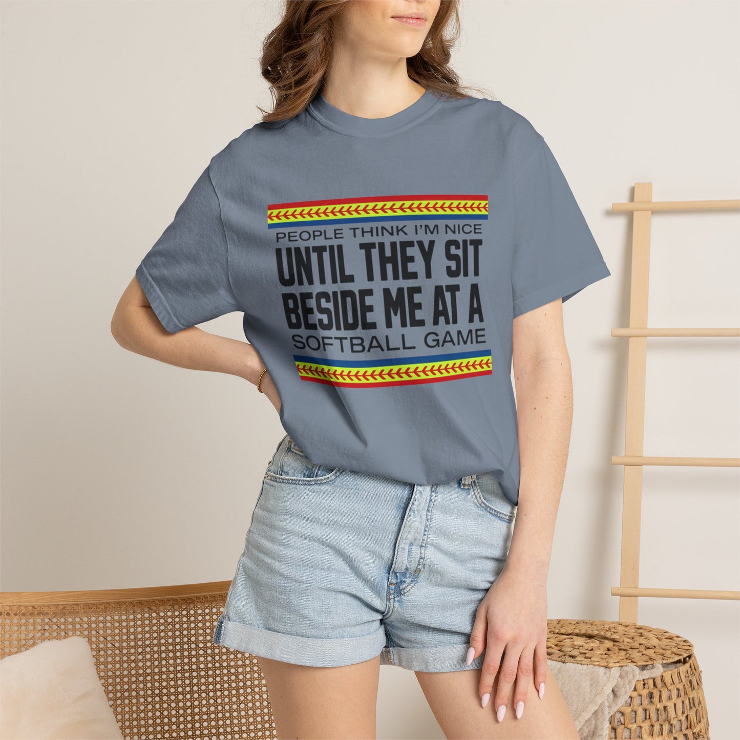 COMFORT COLORS - Softball Game T-Shirt – "People Think I'm Nice Until They Sit Beside Me at a Softball Game"