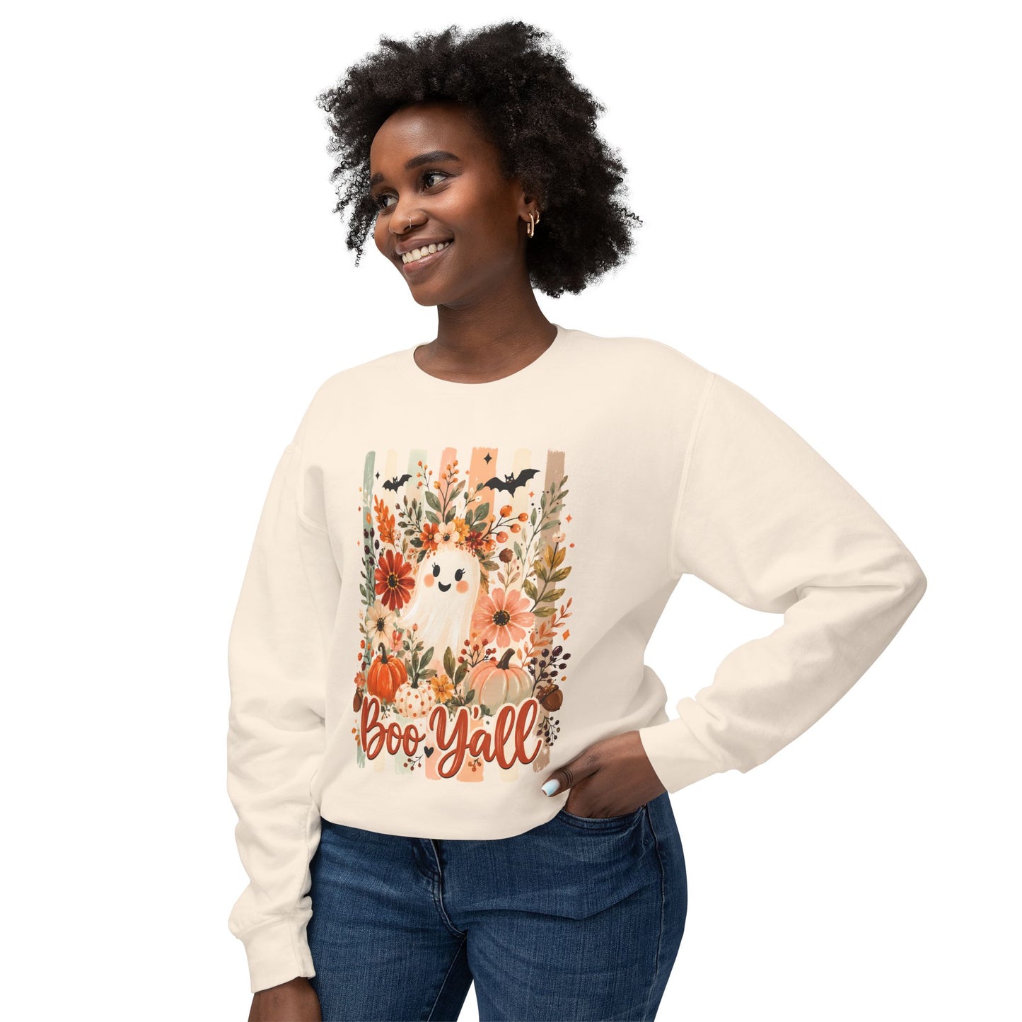 COMFORT COLORS - Boo Y'all Halloween Sweatshirt — Cute Ghost & Pumpkin Fall Crewneck