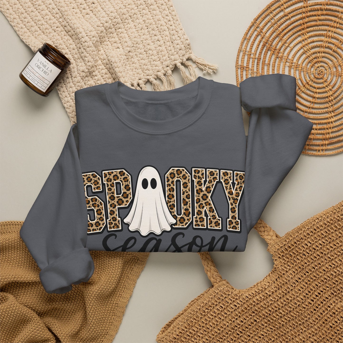 GILDAN - Spooky Season Sweatshirt — Leopard Print Ghost Halloween Crewneck