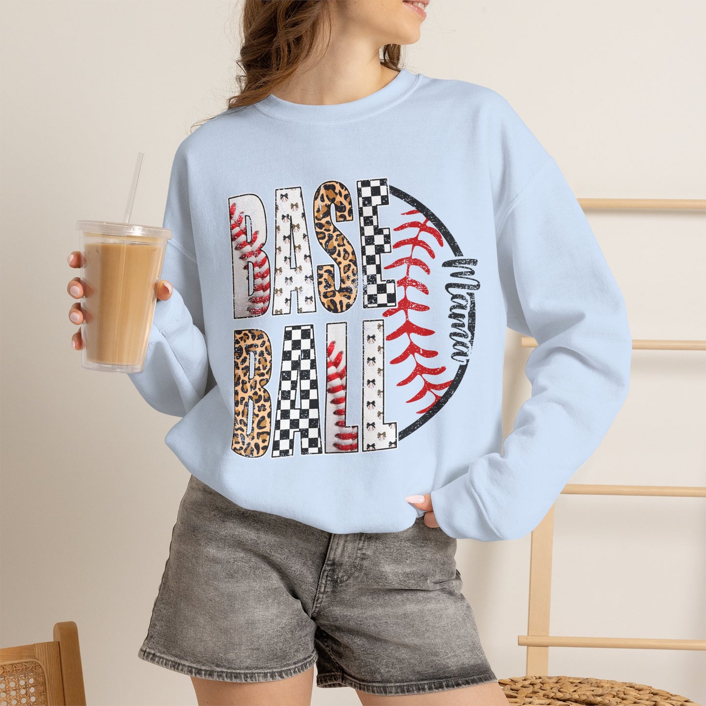 GILDAN - Baseball Leopard Print Crewneck Sweatshirt