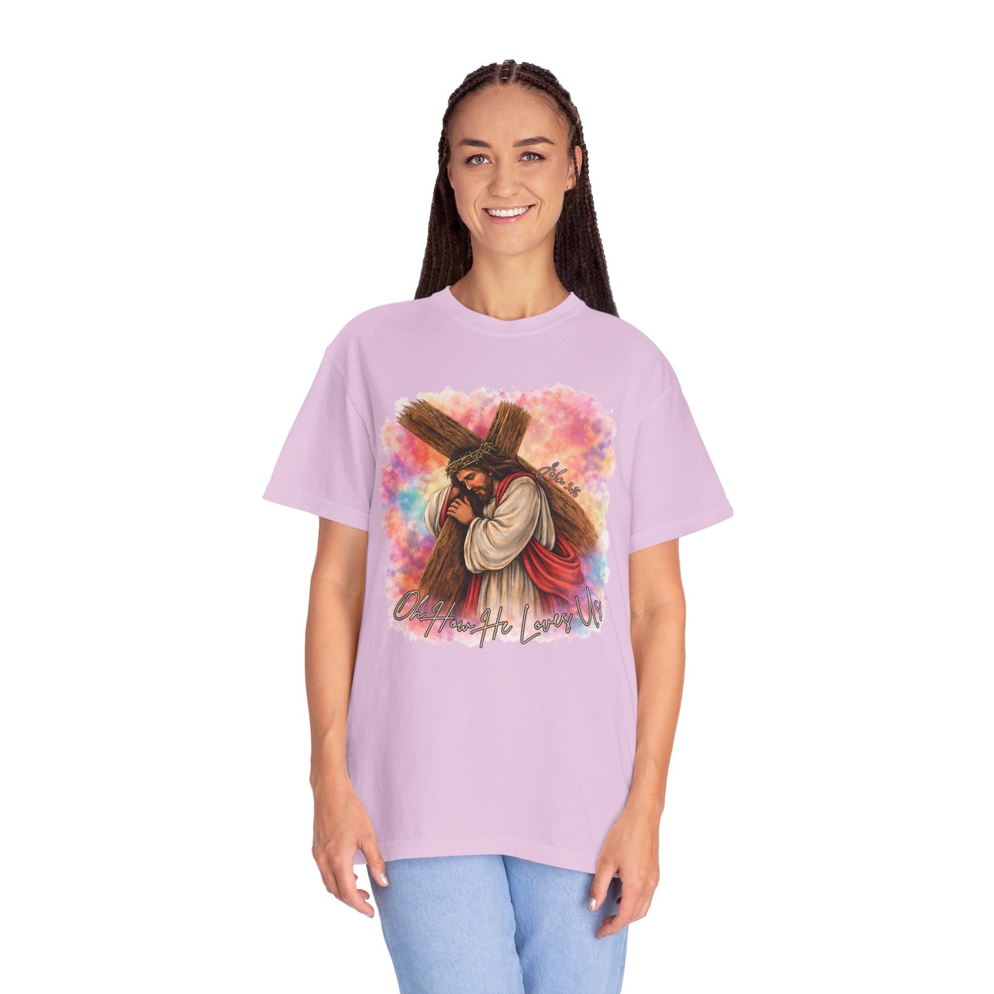 COMFORT COLORS - Christian Jesus Carrying Cross T-Shirt — Faith Inspirational Graphic Tee
