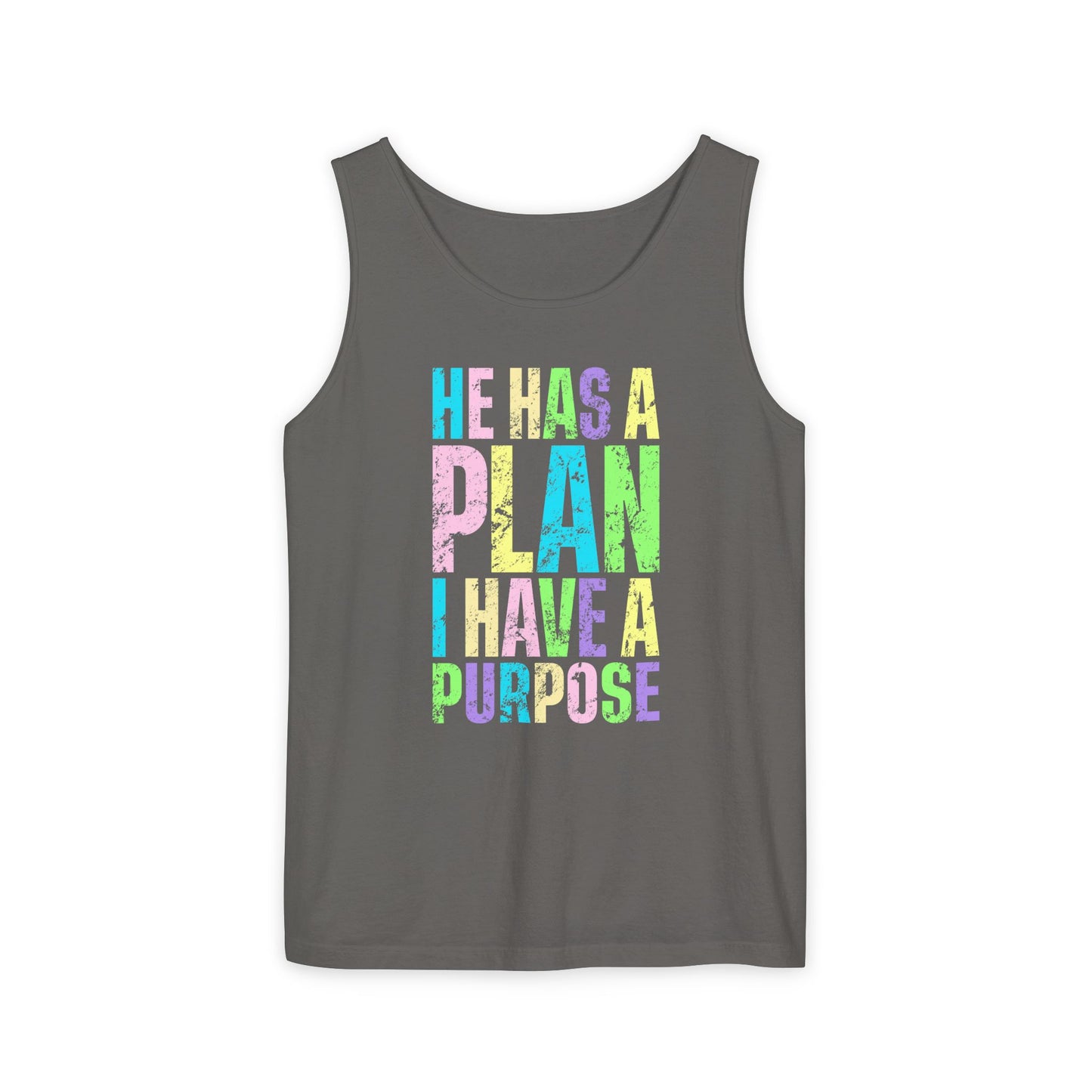 COMFORT COLORS - Inspirational Tank Top — "He Has a Plan, I Have a Purpose" Motivational Graphic Tank