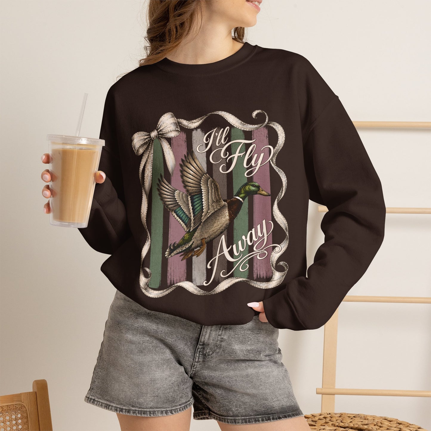GILDAN - Vintage Mallard Duck Crewneck Sweatshirt — Rustic Ribbon Bird Graphic