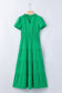 Bright Green Solid Color V Neck Short Puff Sleeve High Waist Tiered Maxi Dress