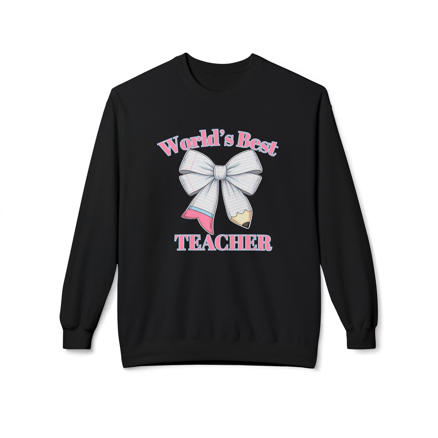 GILDAN -World’s Best Teacher Crewneck Sweatshirt — Bow & Pencil Teacher Gift