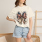 COMFORT COLORS - Patriotic American Flag Bow T-Shirt — "Home of the Brave" Fourth of July Tee