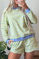Yellow Stripe Color Block Detail Long Sleeve Pullover Elastic Waist Pull On Shorts 2pcs Set