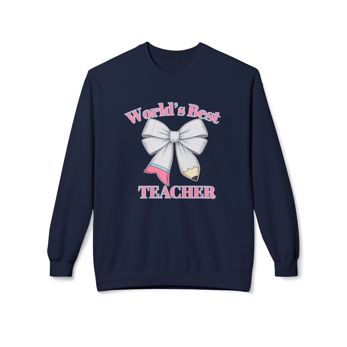 GILDAN -World’s Best Teacher Crewneck Sweatshirt — Bow & Pencil Teacher Gift