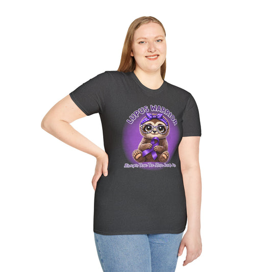 Lupus Warrior T-Shirt — Cute Sloth Holding Purple Ribbon, "Stronger Than The Storm Inside Me" Awareness Tee