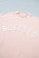 Light Pink BLESSED Embroidered Trim Patch Graphic Plus Size Mock Neck Sweatshirt