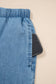 Dusk Blue Ruffled Hem Wide Leg Chambray Pants