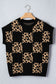 Red Leopard Checkerboard Short Sleeve Knit Sweater