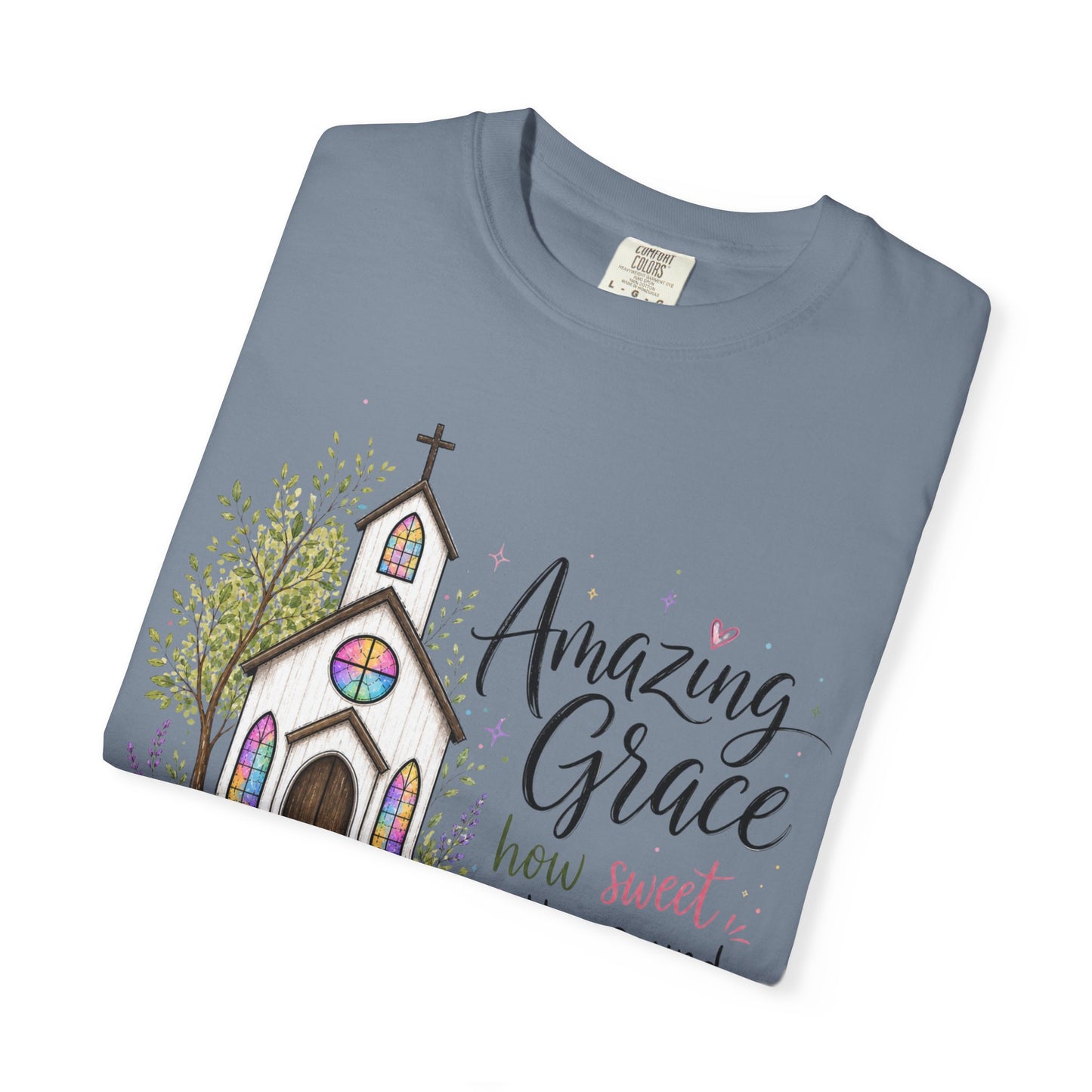 COMFORT COLORS - Amazing Grace Church T-Shirt — Floral Christian Faith Tee