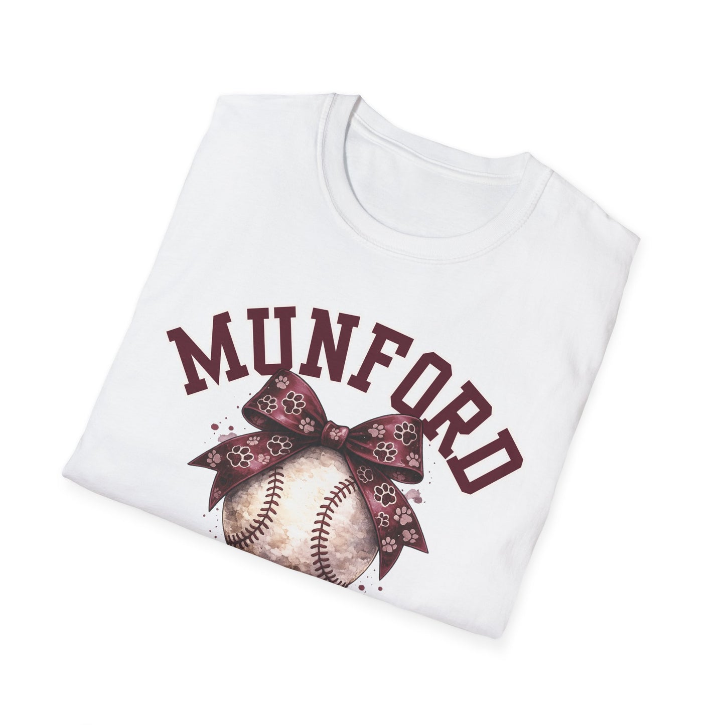 Munford Cougars Softball T-Shirt — Baseball with Bow Team Tee