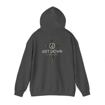 GET DOWN IN THE GOSPEL ADULT HOODIE GREEN CAMO CROSS