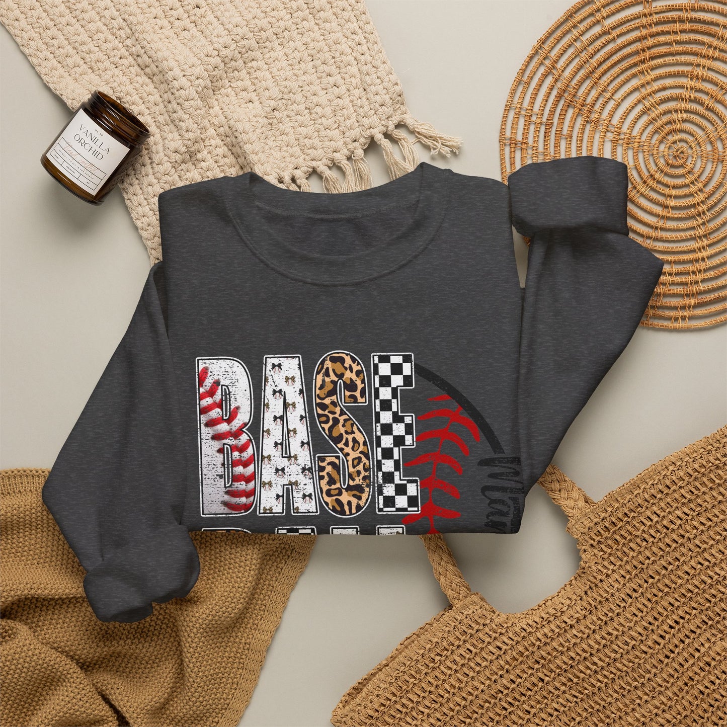 GILDAN - Baseball Leopard Print Crewneck Sweatshirt