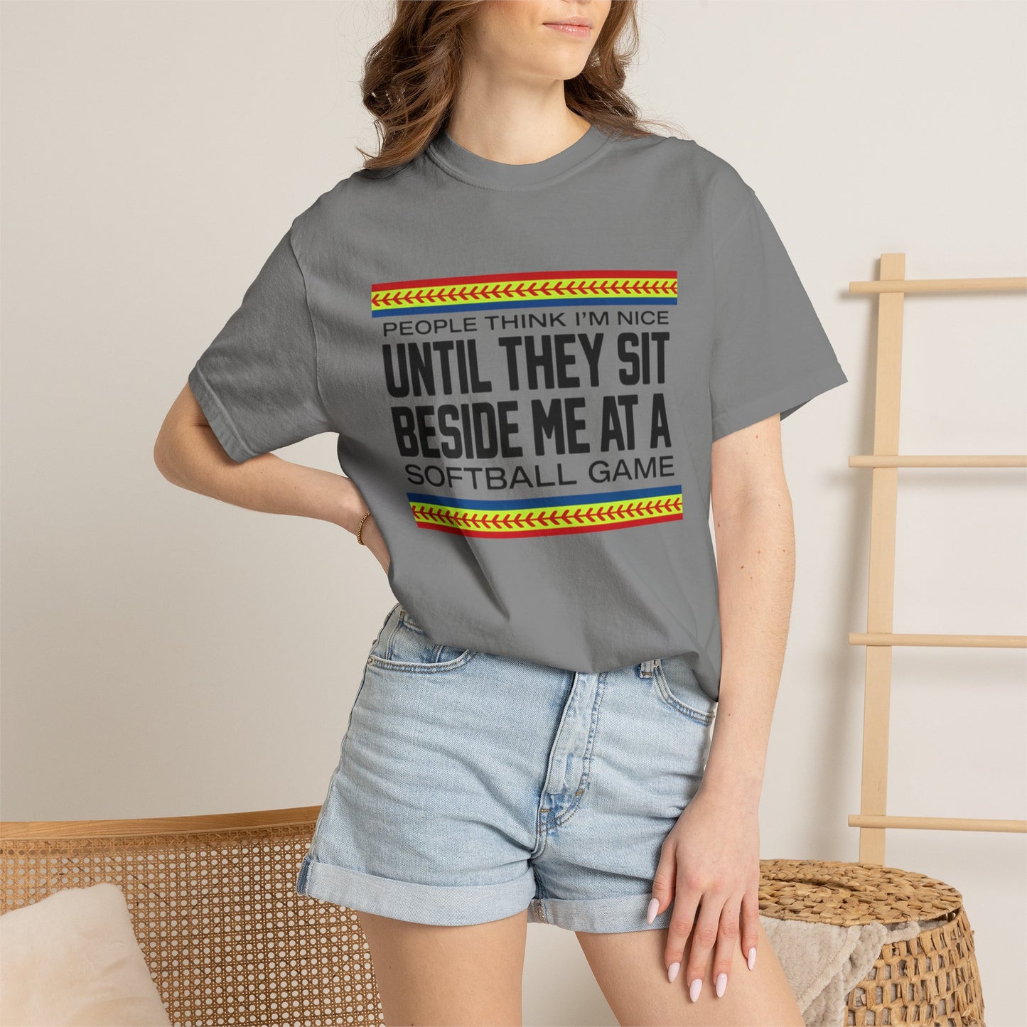 COMFORT COLORS - Softball Game T-Shirt – "People Think I'm Nice Until They Sit Beside Me at a Softball Game"
