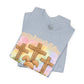 BELLA  CANVAS - Easter Bunny Kneeling at Crosses T‑Shirt — Christian Easter Faith Tee
