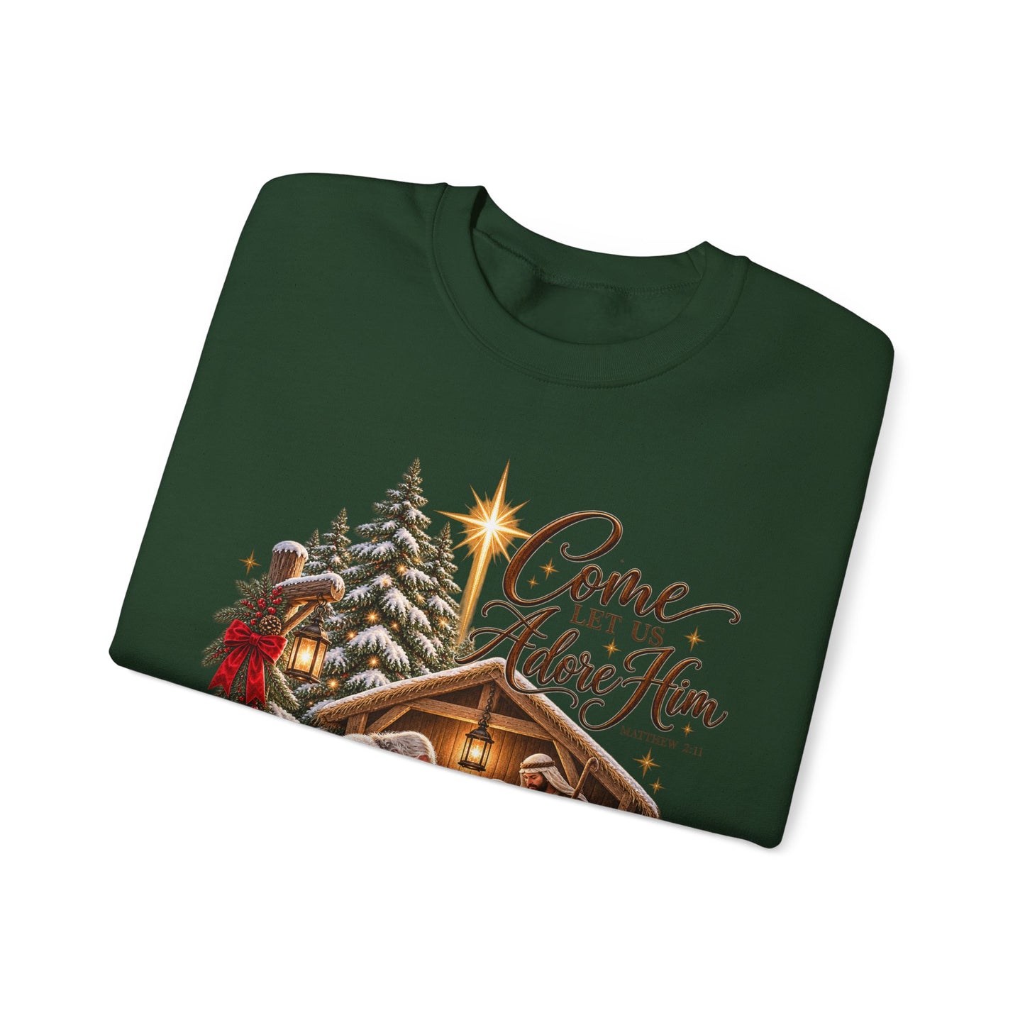 GILDAN - Crewneck Sweatshirt - 'Come Let Us Adore Him' Nativity Christmas Sweatshirt