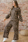 Brown Leopard Print Raw Seam Patchwork Pullover Drawstring Loose Pant Set