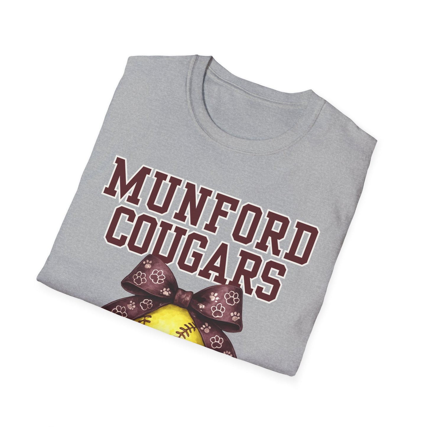 Munford Cougars Softball T-Shirt — Yellow Ball with Bow Team Tee