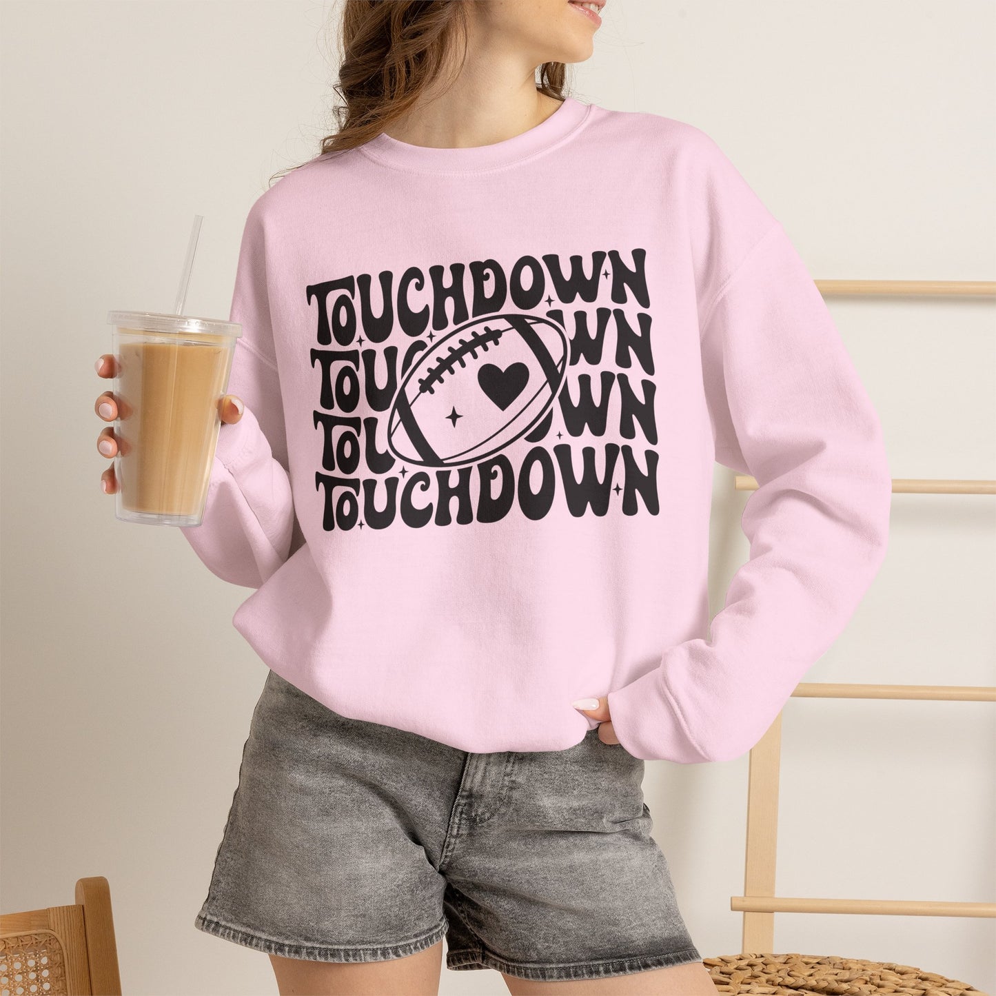 GILDAN -Touchdown Football Sweatshirt — Retro 'TOUCHDOWN' Graphic Crewneck