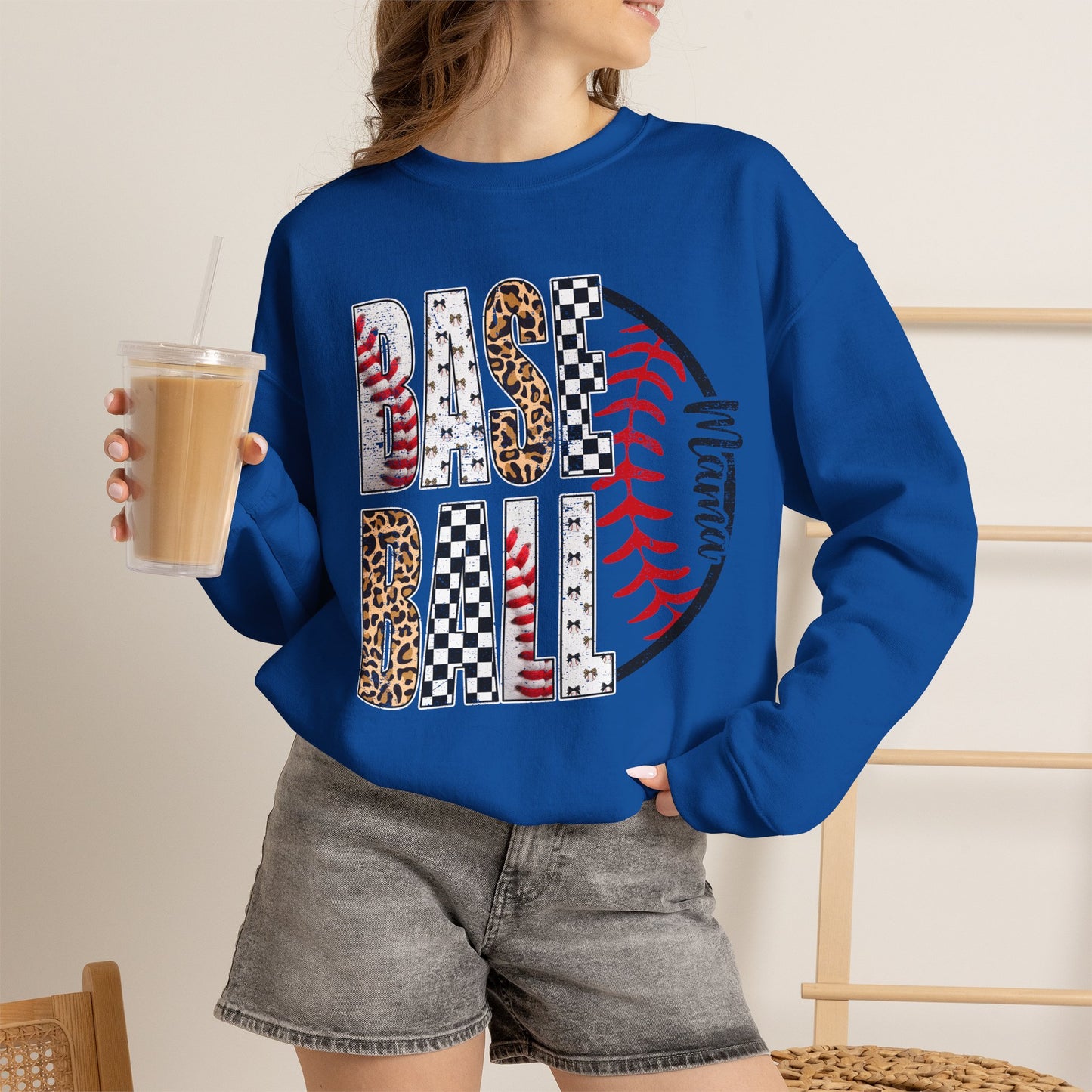 GILDAN - Baseball Leopard Print Crewneck Sweatshirt