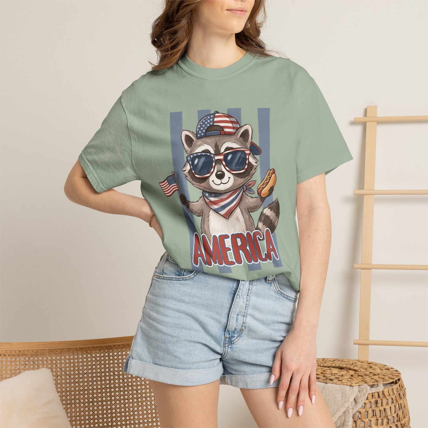 COMFORT COLORS - Patriotic Raccoon America T-Shirt