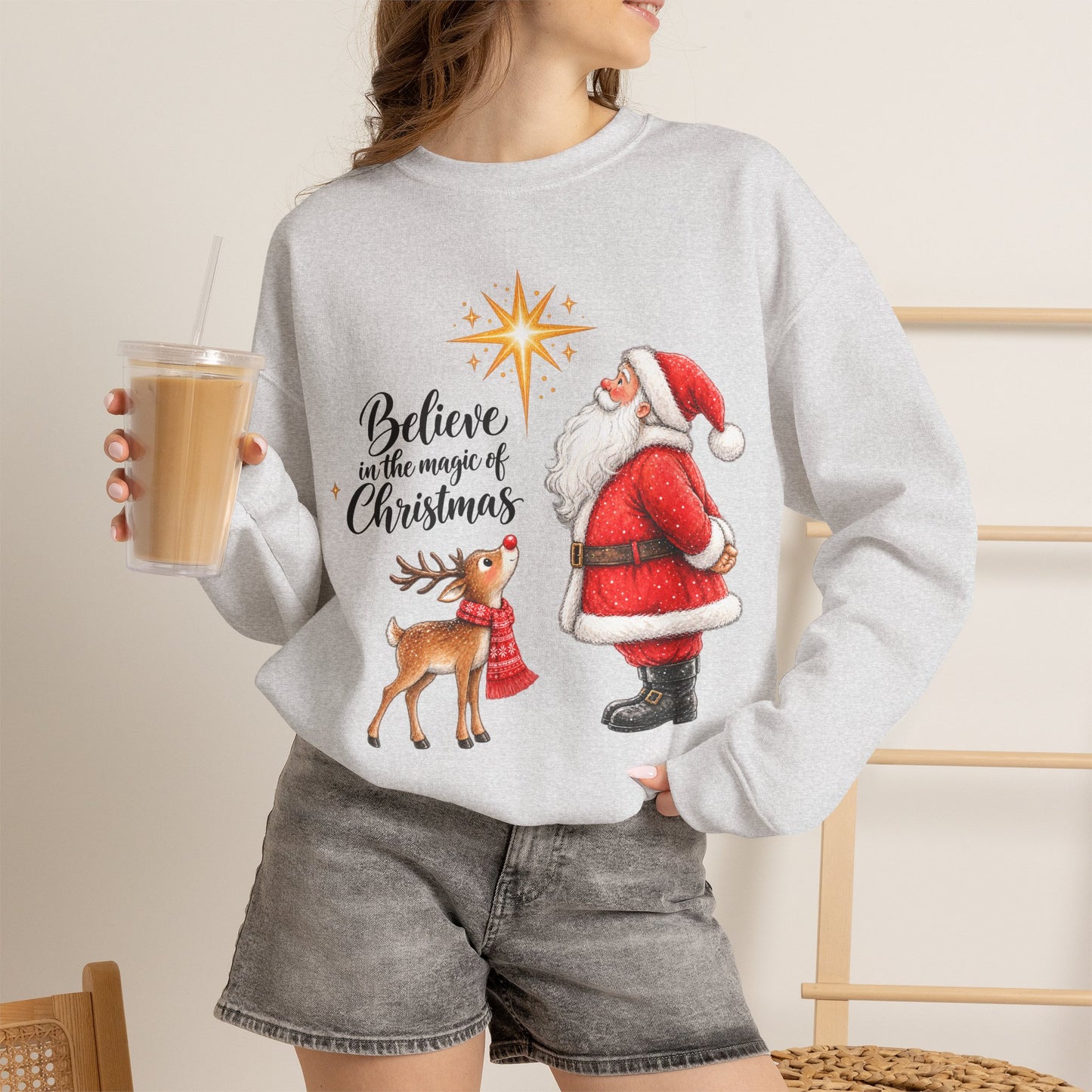 GILDAN - Believe in the Magic of Christmas Santa Crewneck Sweatshirt