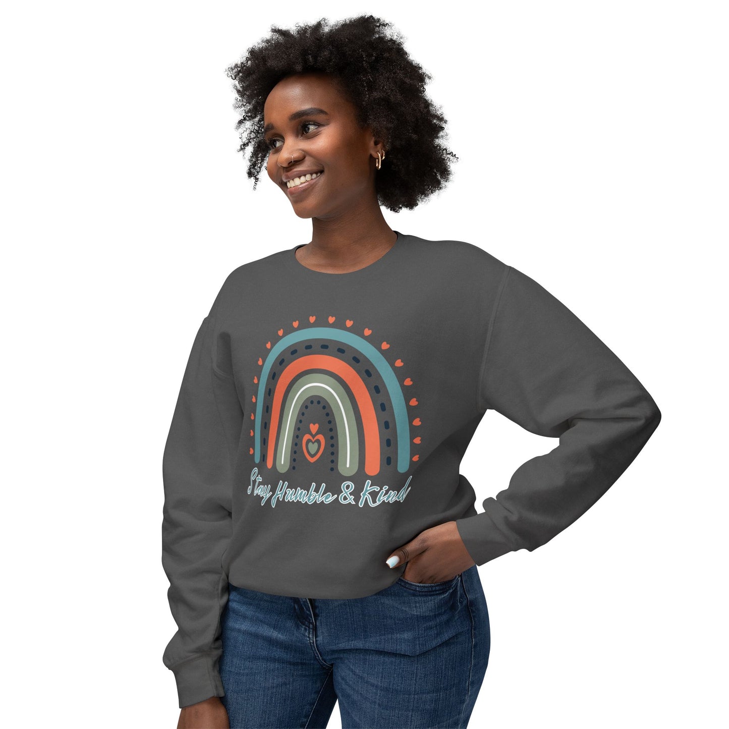 COMFORT COLORS -  Crewneck Sweatshirt - 'Stay Humble & Kind' Pastel Rainbow