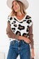 Jet Stream Leopard Print Color Block Patchwork Sleeve V Neck Sweater