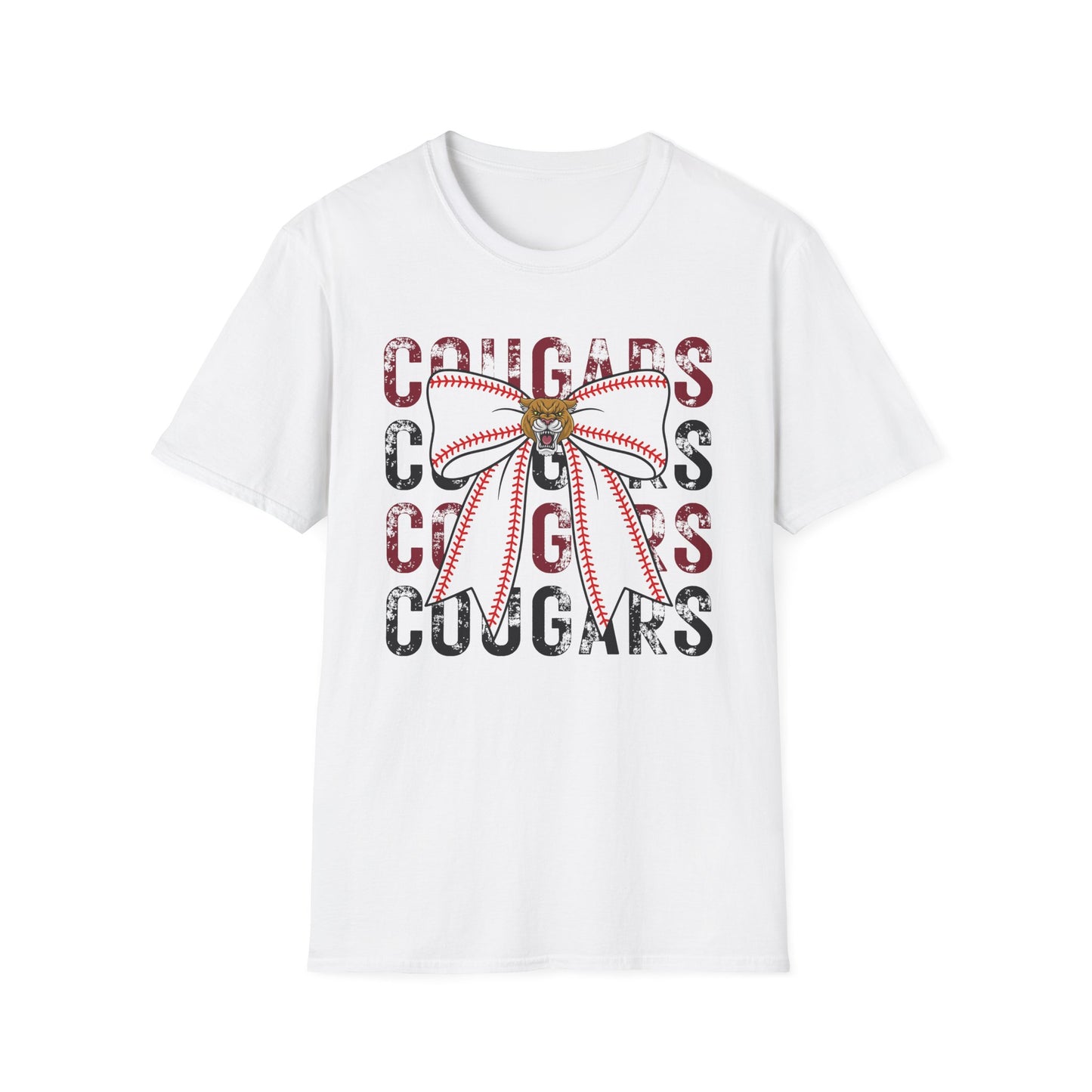 Cougars Bow Baseball T-Shirt — Cheer Team Spirit Tee