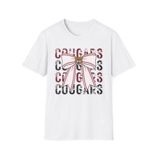 Cougars Bow Baseball T-Shirt — Cheer Team Spirit Tee