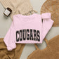 GILDAN - Cougars Crewneck Sweatshirt — BLACK LETTERS LEOPARD OUTLINE - Vintage Collegiate Team Pullover
