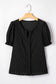 White Solid Color Textured Notched Neck Puff Sleeve Blouse