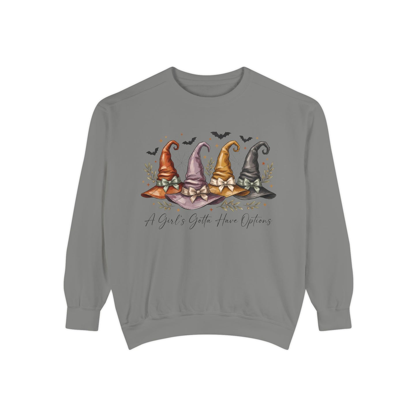COMFORT COLORS - Gnome Trio Cozy Sweatshirt — "A Girl's Gotta Have Options" Fall Graphic