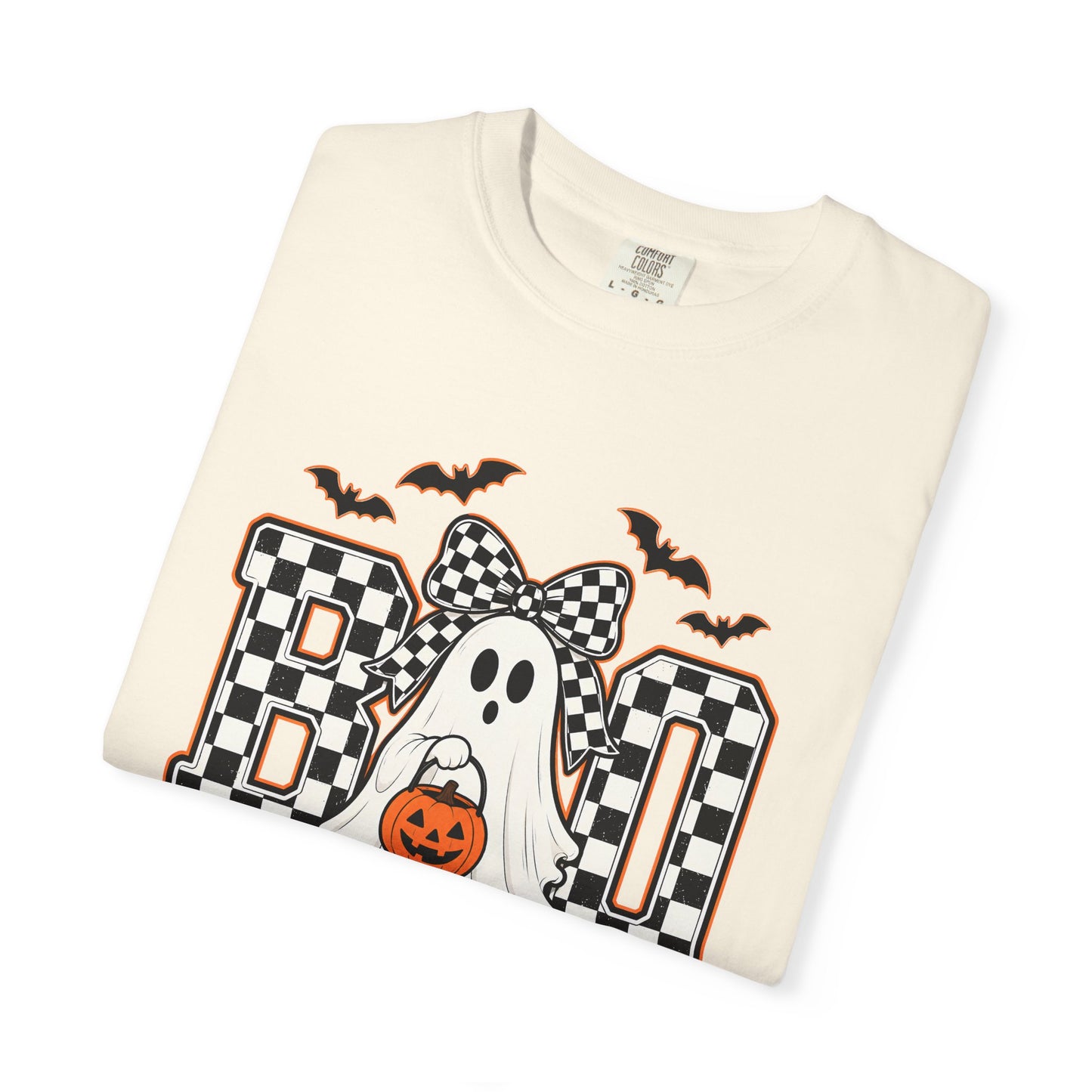 COMFORT COLORS - Boo Ghost Halloween T-Shirt — Checkered Pumpkin Trick-or-Treat Tee