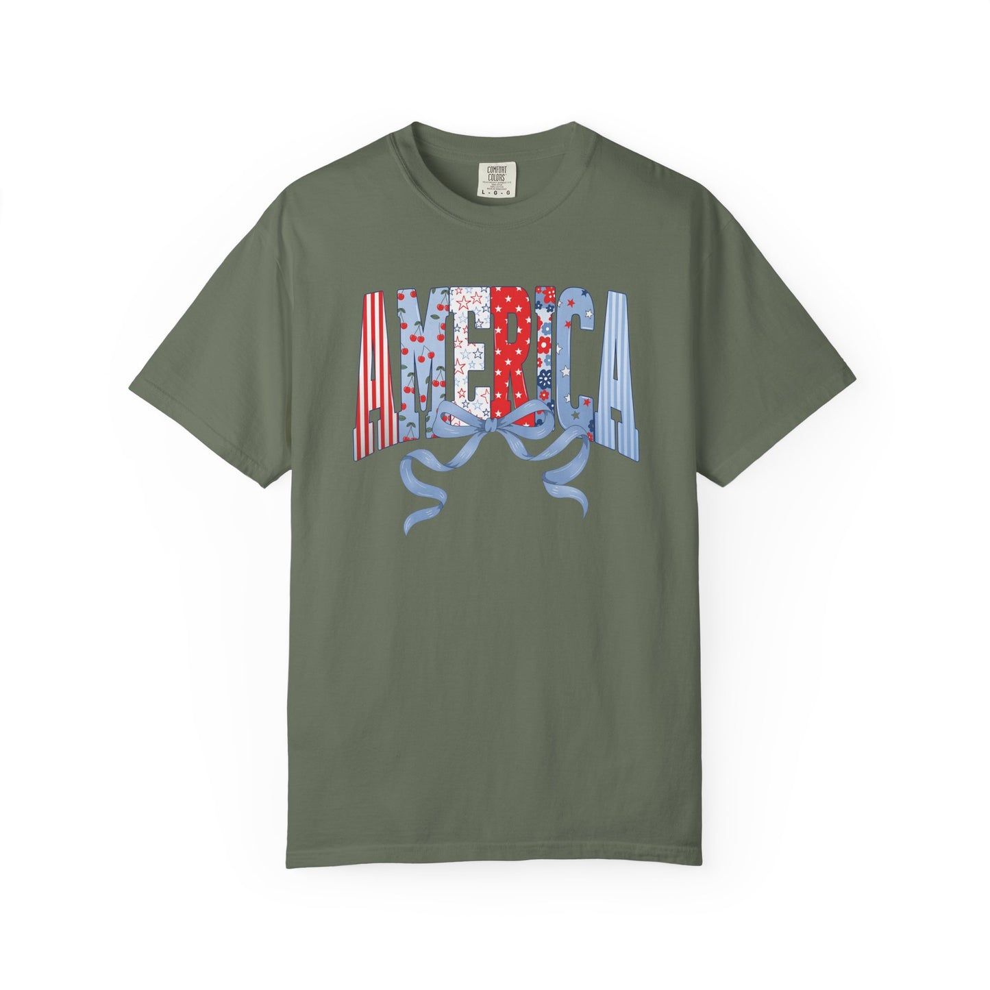 COMFORT COLORS  - America Graphic T-Shirt – Patriotic Red White Blue Tee with Ribbon
