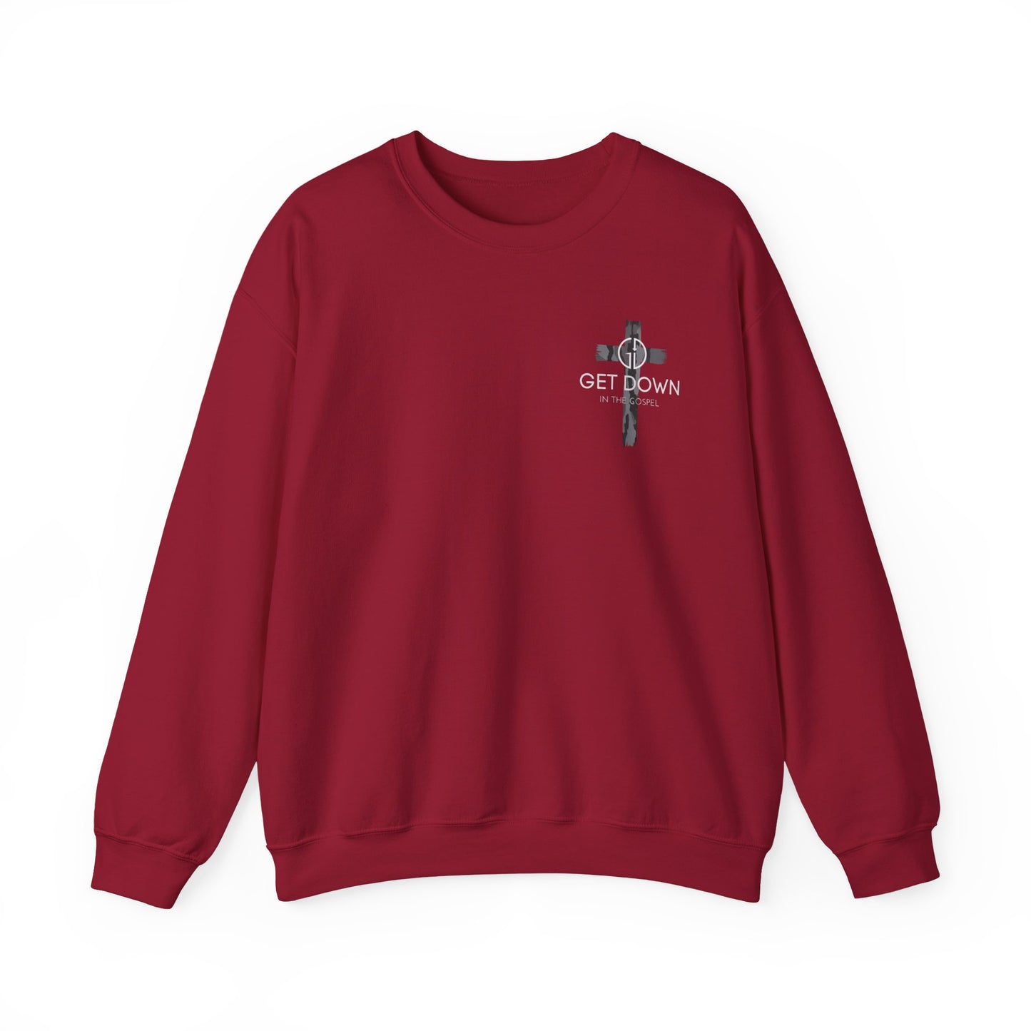 GILDAN - GET DOWN IN THE GOSPEL ADULT SWEATSHIRT GRAY CAMO CROSS