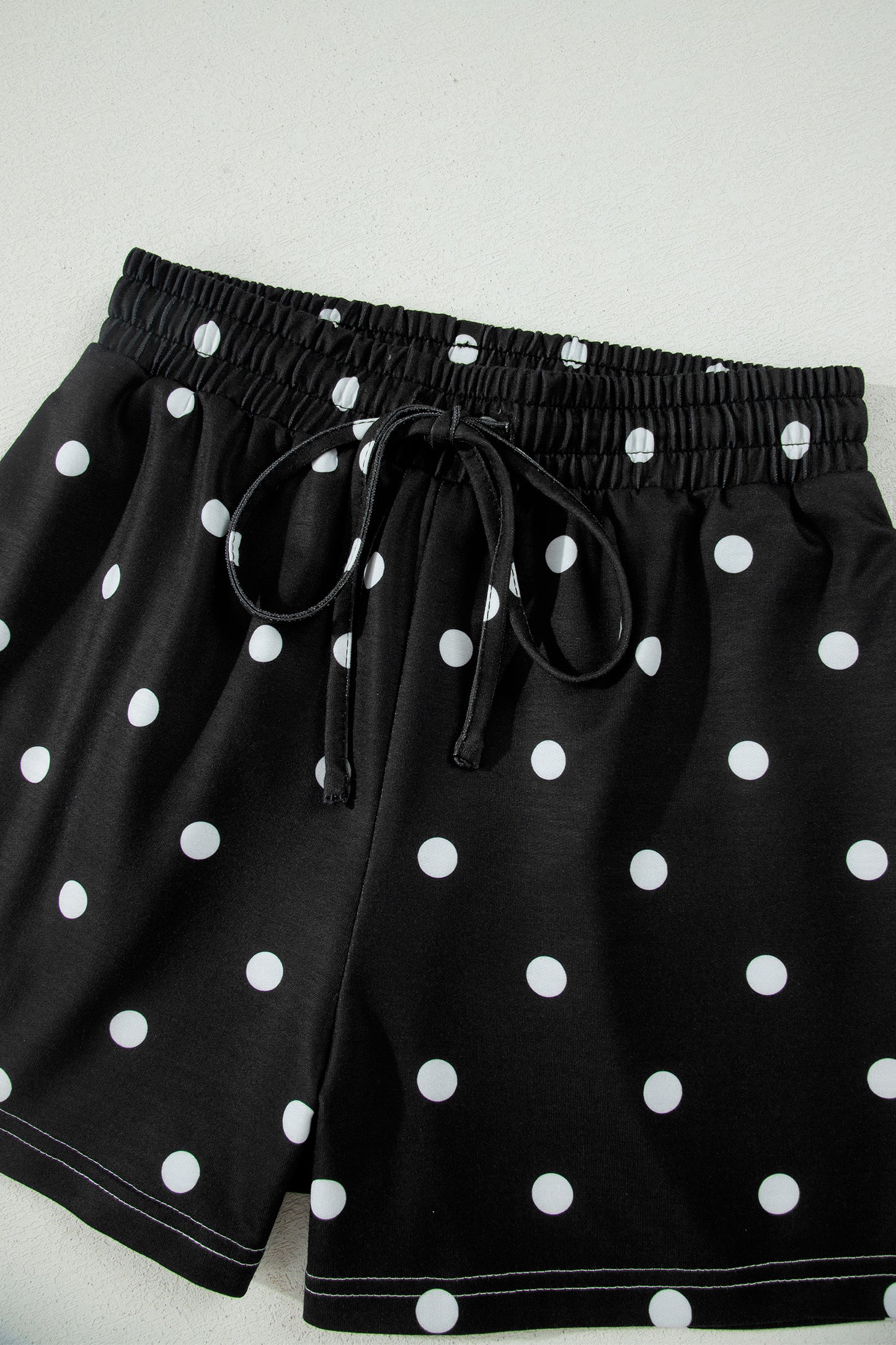 Sky Blue Exposed Seam Detail Polka Dot Loose Tee Drawstring Shorts Set