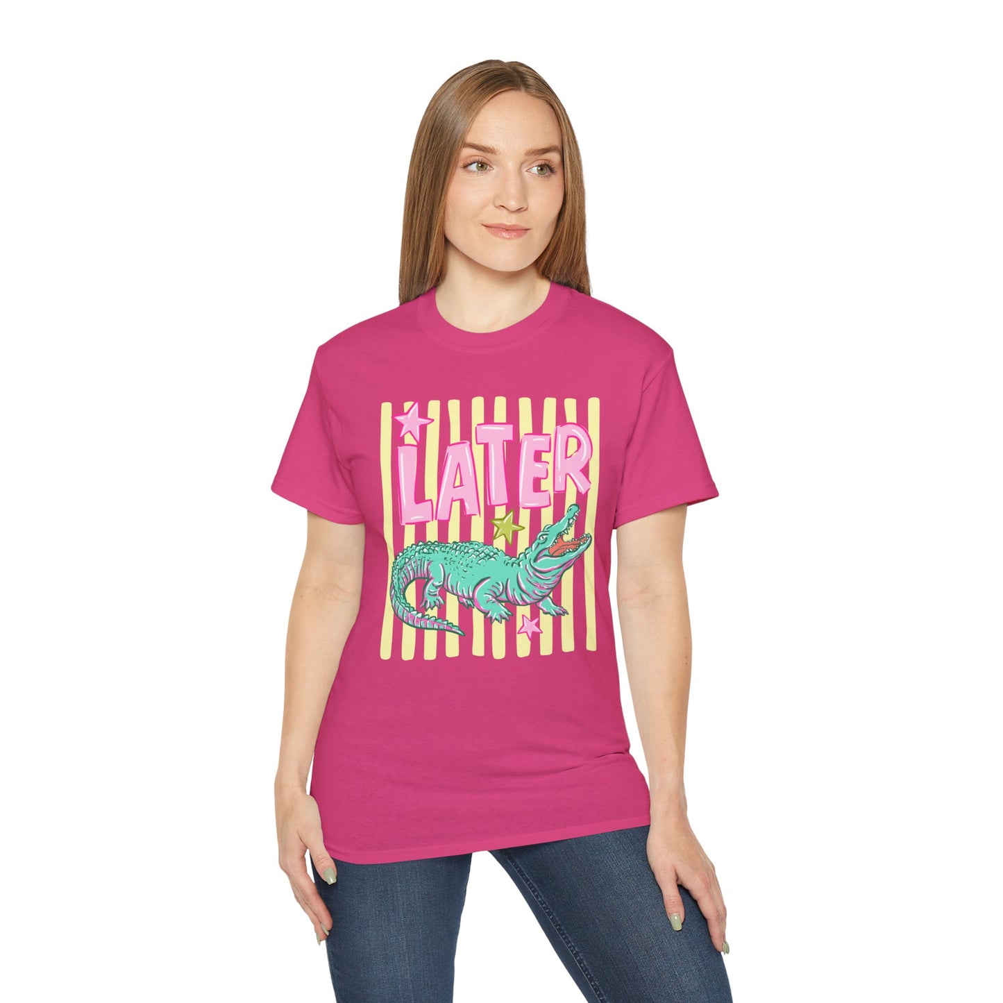 Later Alligator T‑Shirt — Retro Pink & Teal Gator Graphic Tee