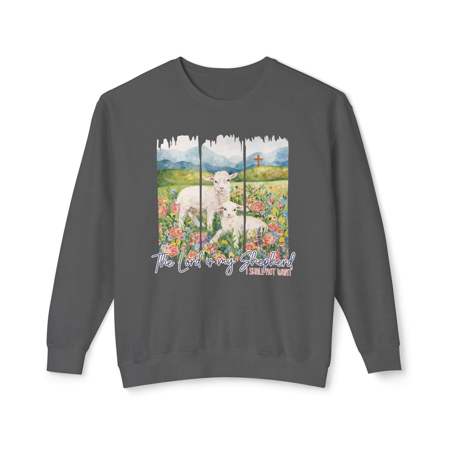 COMFORT COLORS - Shepherd Lamb Crewneck Sweatshirt — "Thou Wilt Keep Him in Perfect Peace" Floral Lamb Design