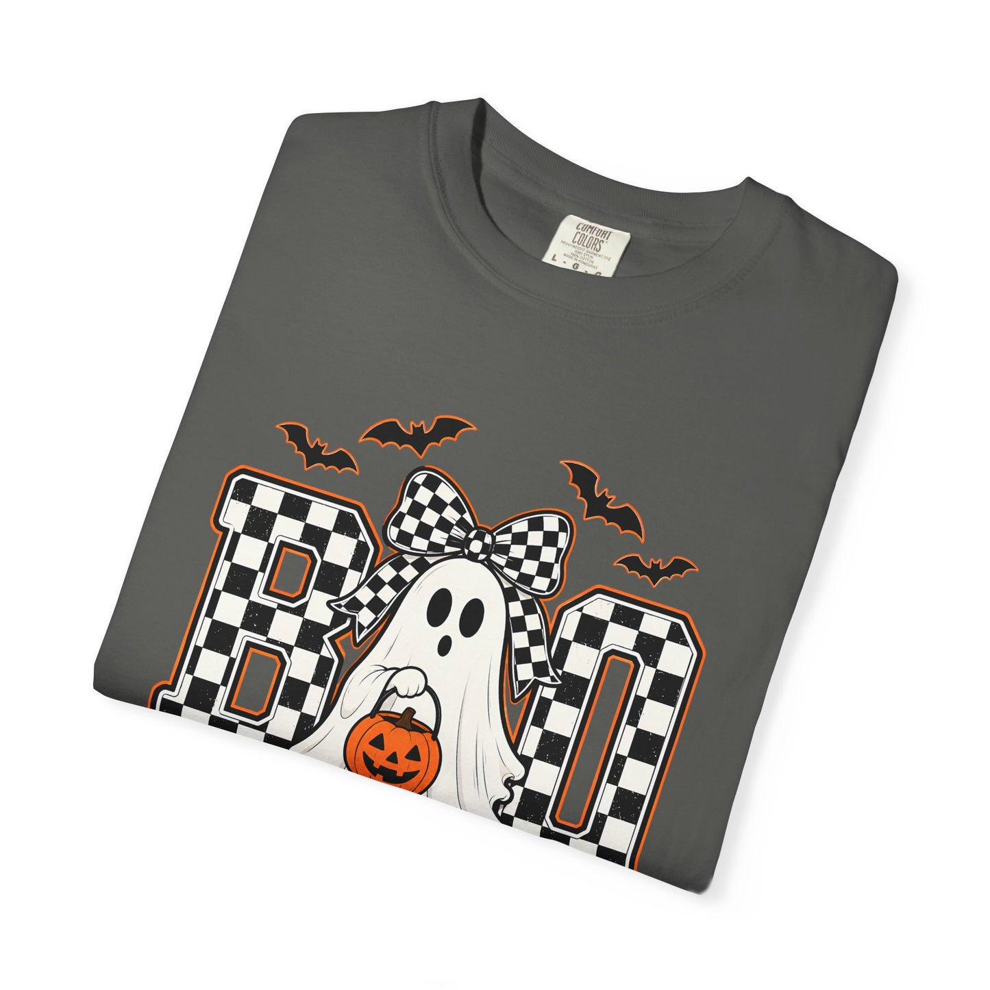 COMFORT COLORS - Boo Ghost Halloween T-Shirt — Checkered Pumpkin Trick-or-Treat Tee