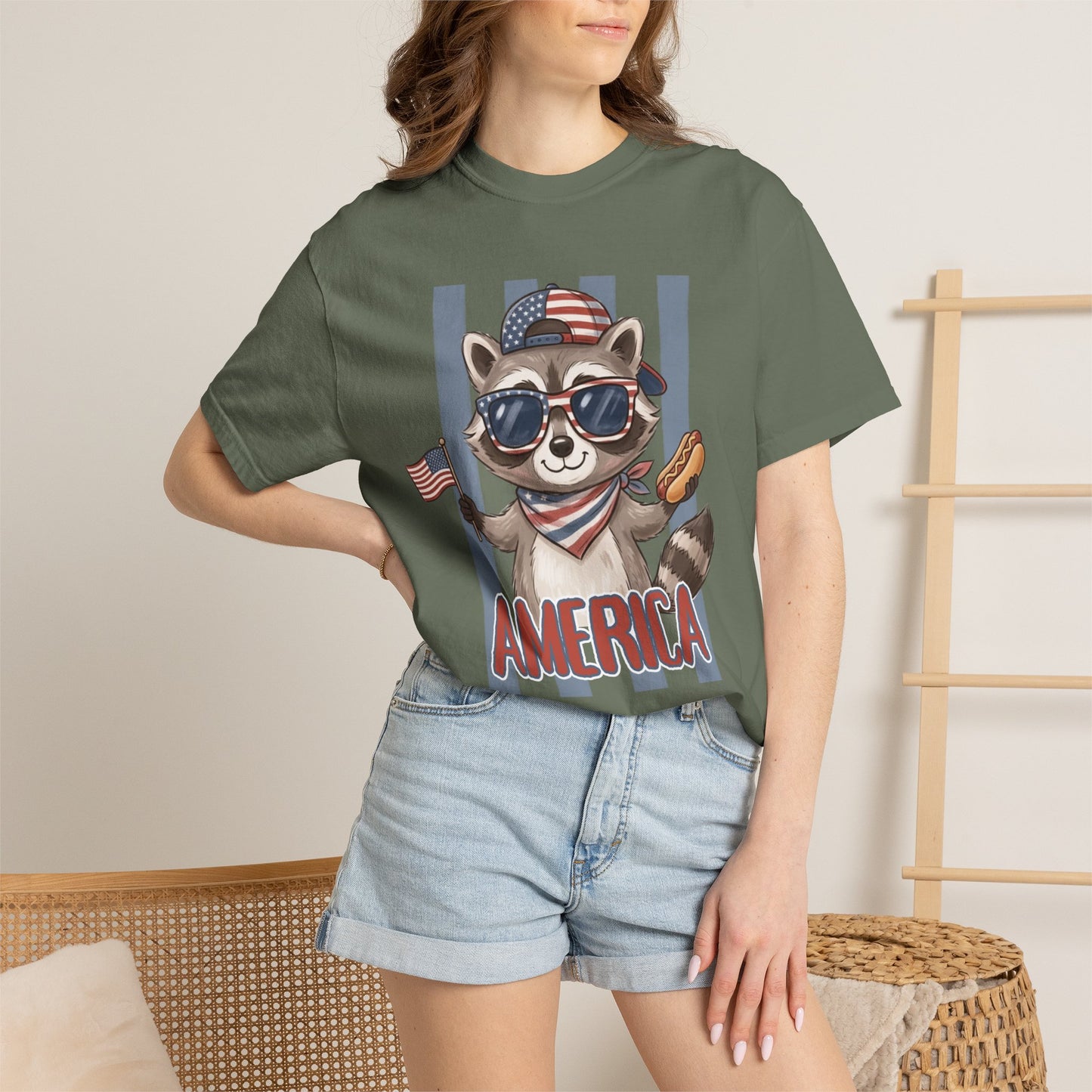 COMFORT COLORS - Patriotic Raccoon America T-Shirt
