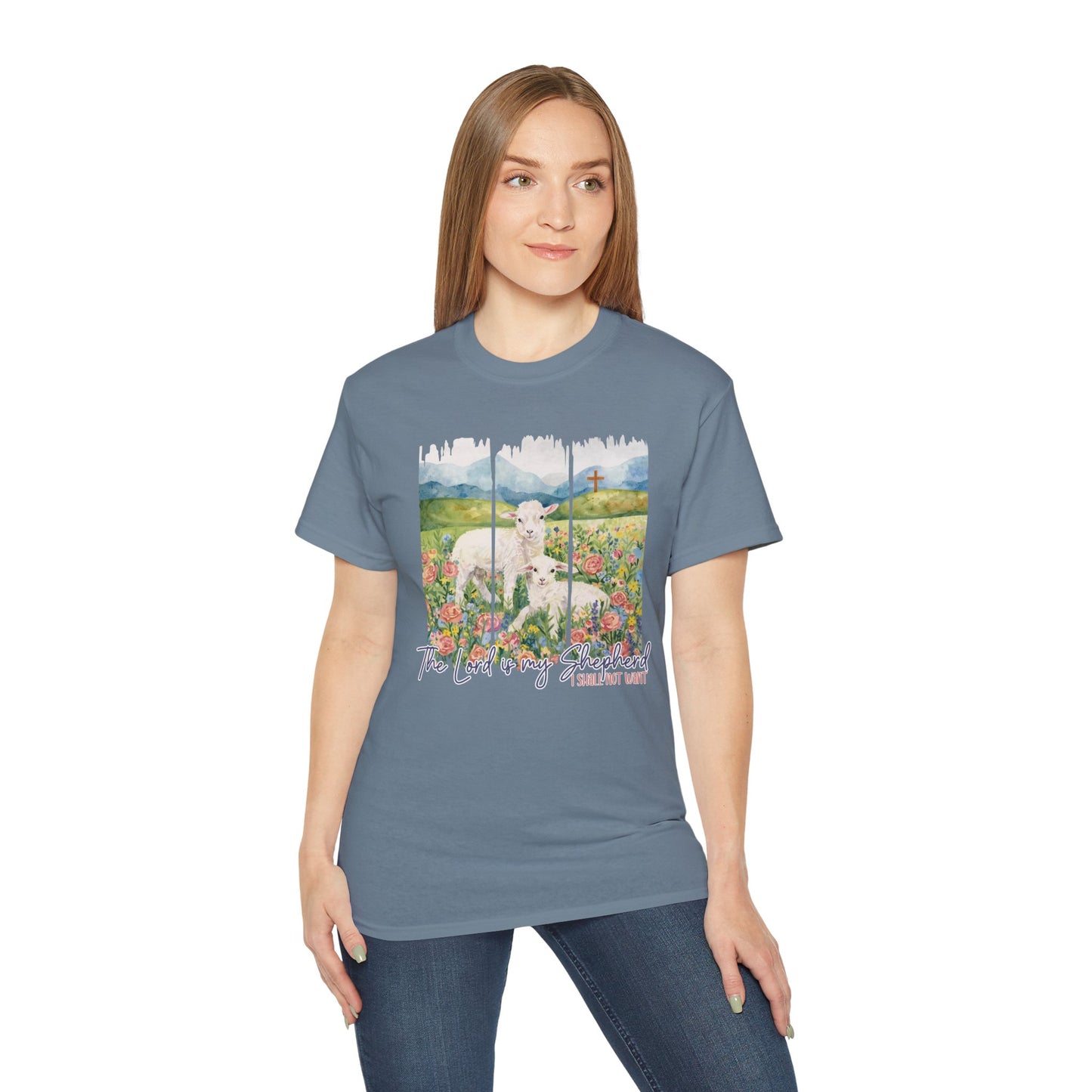 GILDAN - Lamb In Wildflowers Tee – "The Lord Is My Shepherd" Cotton T-Shirt