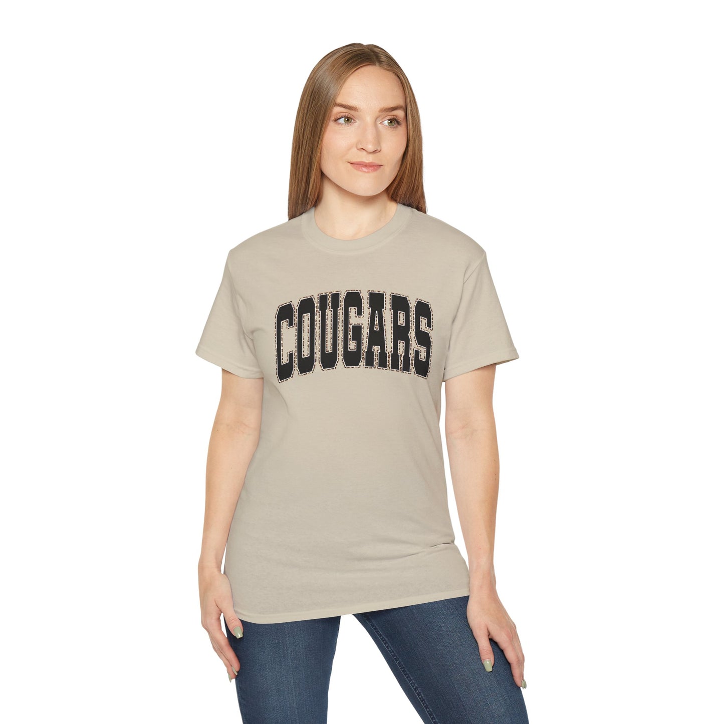 Cougars Arch Logo Tee Leopard Print Outline— Vintage Collegiate Graphic T-Shirt