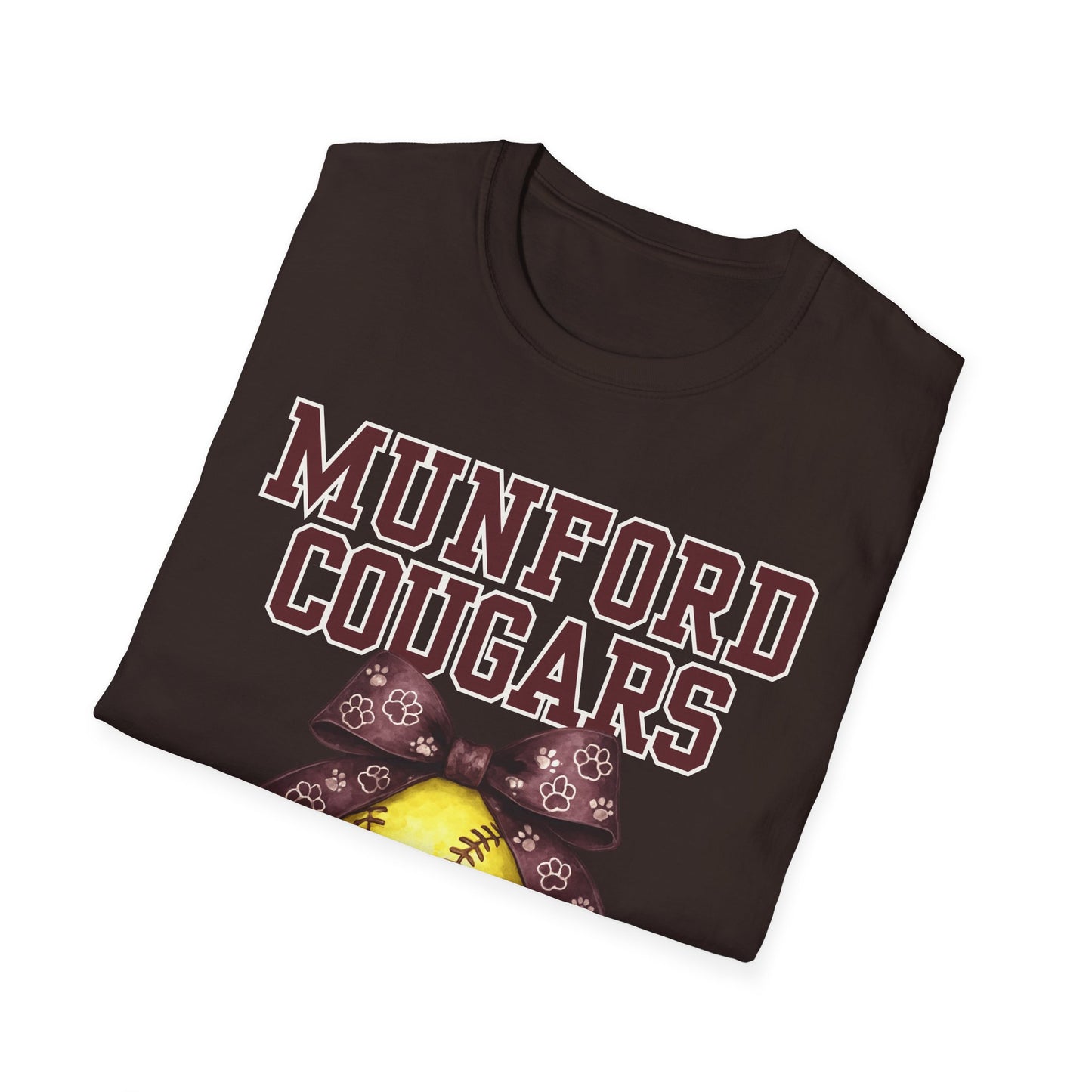 Munford Cougars Softball T-Shirt — Yellow Ball with Bow Team Tee