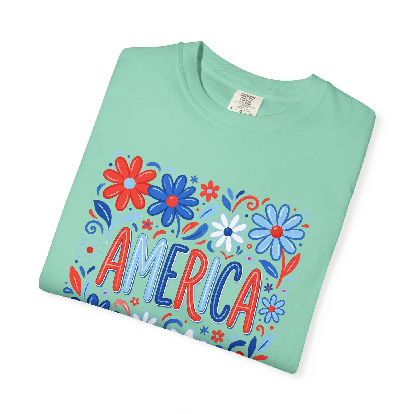 COMFORT COLORS - America Floral T-Shirt — Red, White & Blue Patriotic Tee