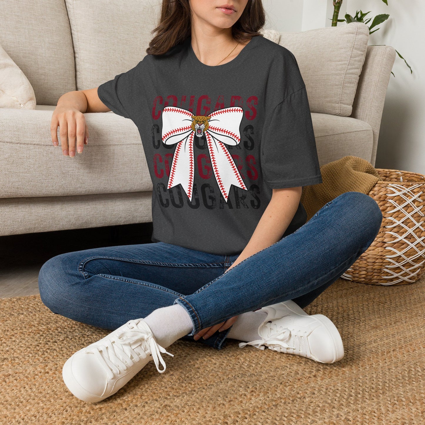 GILDAN - Cougars Bow Baseball T-Shirt — Cheer Team Spirit Tee